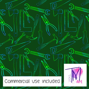 070 Neon Tools on Green - Seamless Pattern (UNLIMITED)