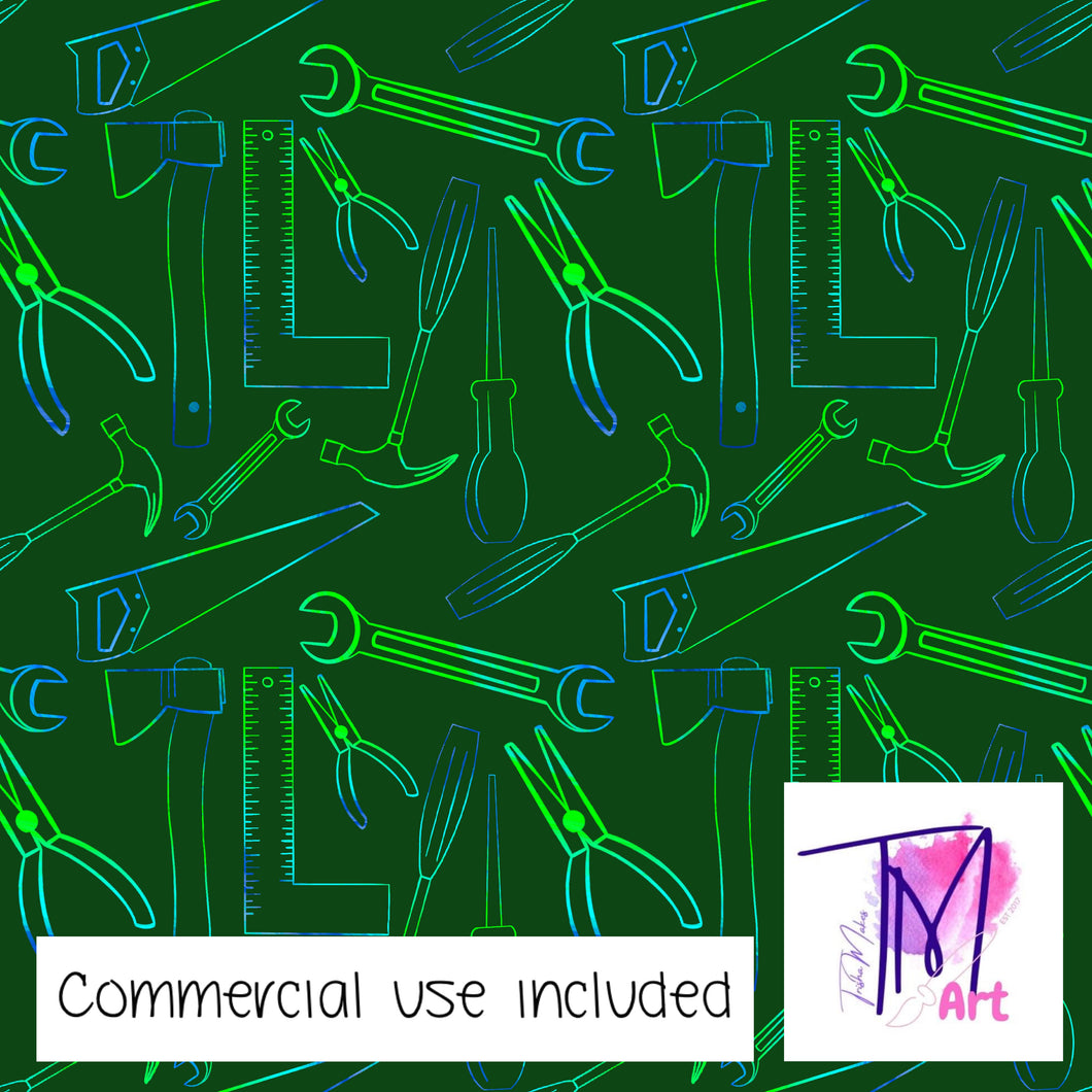 070 Neon Tools on Green - Seamless Pattern (UNLIMITED)