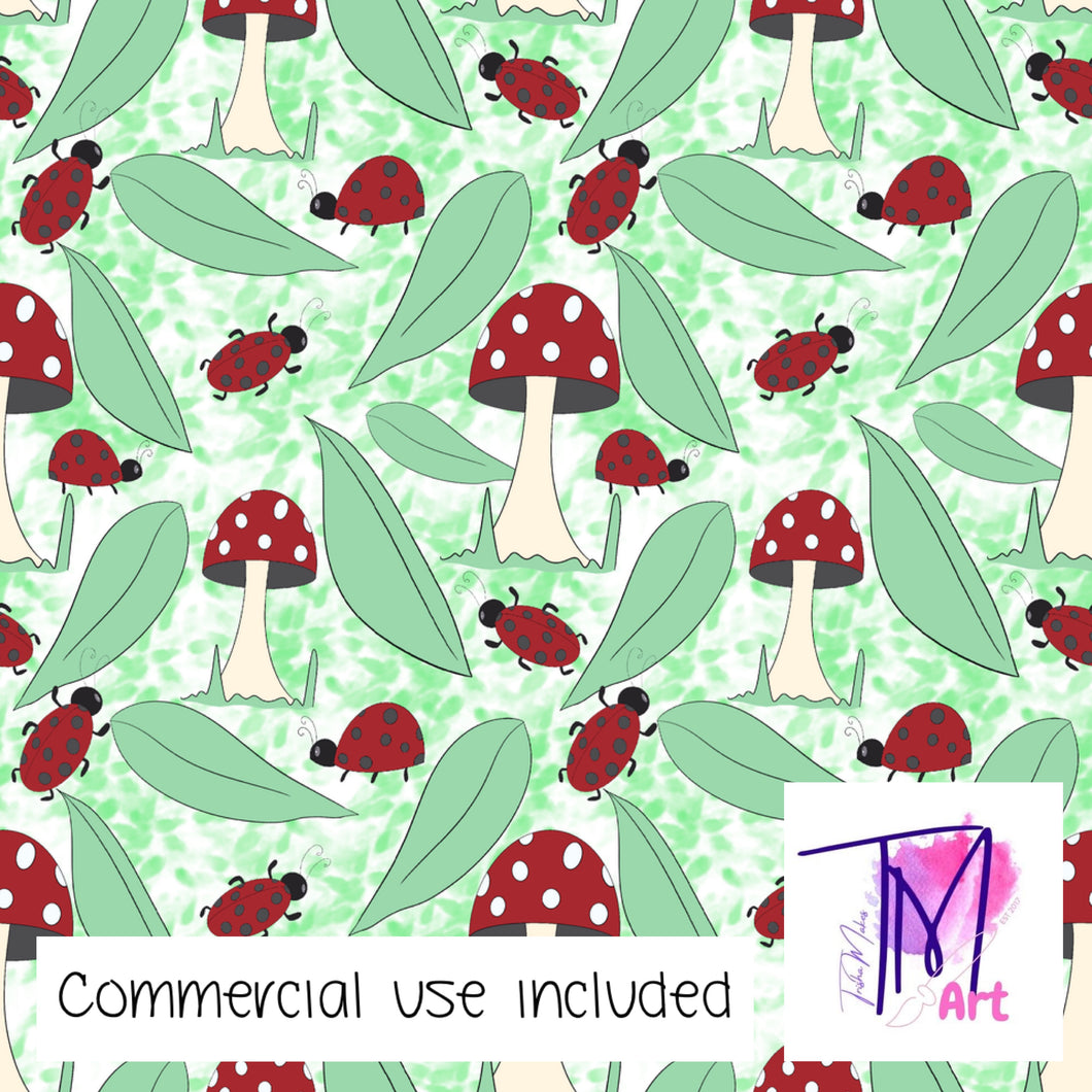 082 LadyBird on Green - Seamless Pattern (UNLIMITED)